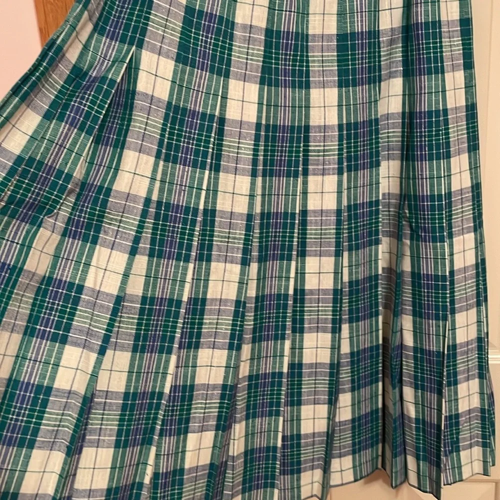 Vintage Country Sophisticates Petite by Pendleton Plaid Green and White Skirt - Picture 3 of 8